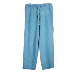Orvis Linen Blue Teal Drawstring Relaxed Fit Pants Women's Size Small